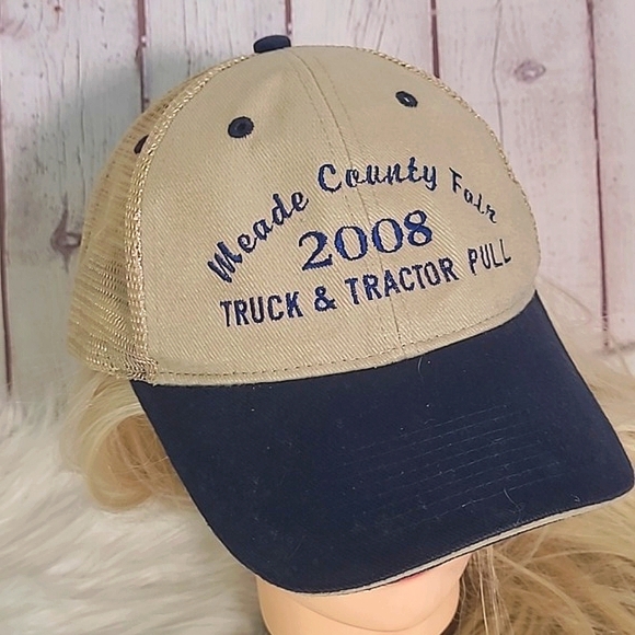 Y2K Meade County Kentucky Truck & Tractor Pull 2008 Tan Adjustable Snapback Hat - Picture 2 of 12